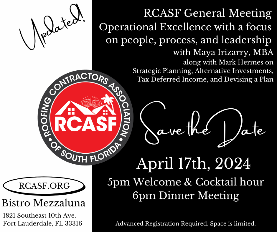 April General Meeting Updated Roofing Contractors Association of